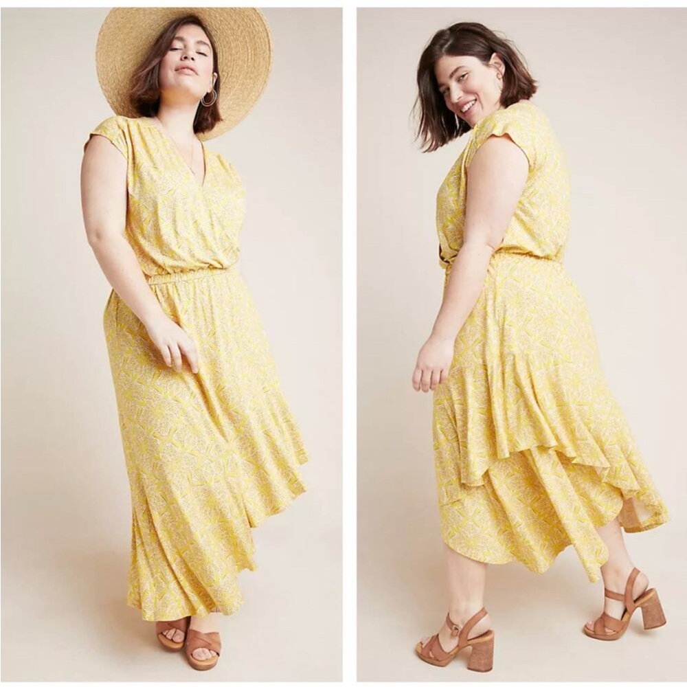 Maeve Anthropologie Fete Handkerchief Hem Midi Dress